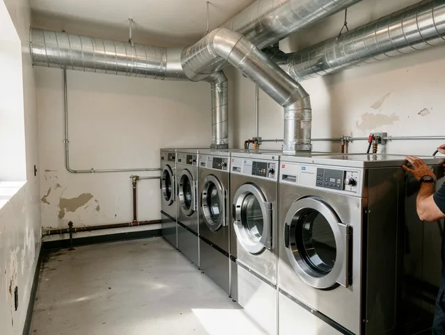 Lawndale Dryer Vent Cleaning team performing large-scale commercial dryer vent cleaning in Lawndale