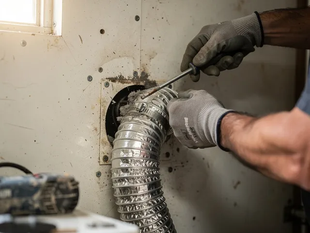 Lawndale Dryer Vent Cleaning technician performing precise dryer vent hose installation in Lawndale